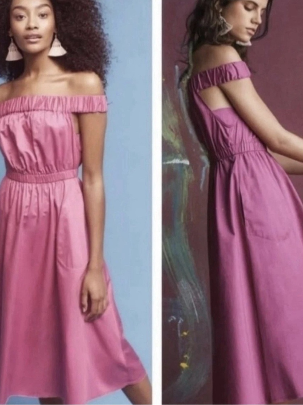 Maeve Off-Shoulder Pink Midi Dress
